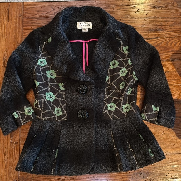 An Ren New York Couture Wool Blend Cardigan Sweater Jacket Charcoal Gray Size L - Picture 12 of 12